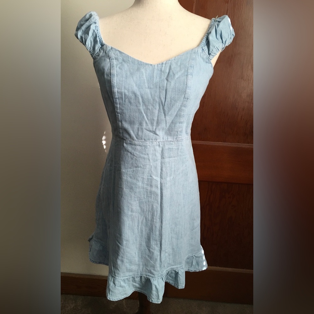 Old Navy Light Blue Cotton Blend Ruffle-Hem Women's Dress